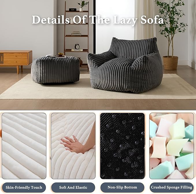Gericco Oversized Bean Bag Chaise Lounge Chair Indoor - Image 3
