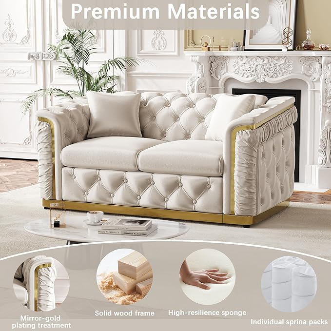 62.2" Luxury Velvet Chesterfield Sofa Tufted Victorian Black and Gold Couch - Image 5
