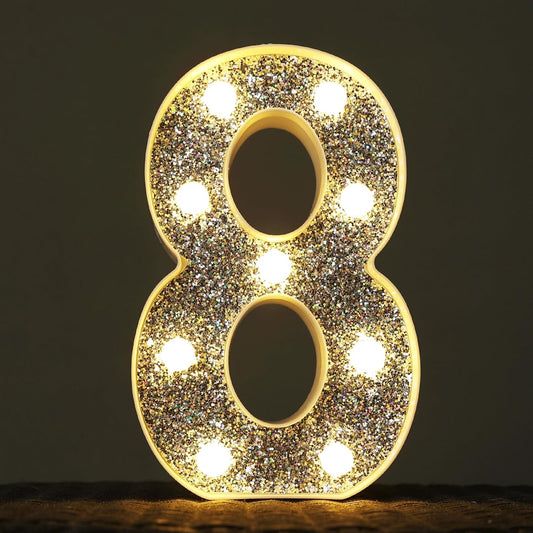 Glitter Light Up Signs, Marquee Light Letters for Table Decorations, Featuring Alphabet & Number Lighted Letters, Number 8 for Prom, Events, or Engagement Party Decor