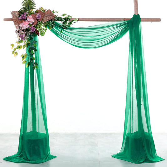 VDS Pack of 1 Panel (30 Inch X 30 Feet) Wedding Arch Draping Fabric Sheer Chiffon Fabric Drapery for Wedding Ceremony Reception Swag Backdrop Canopy Chuppah ARBO Altars Decoration (Emerald)