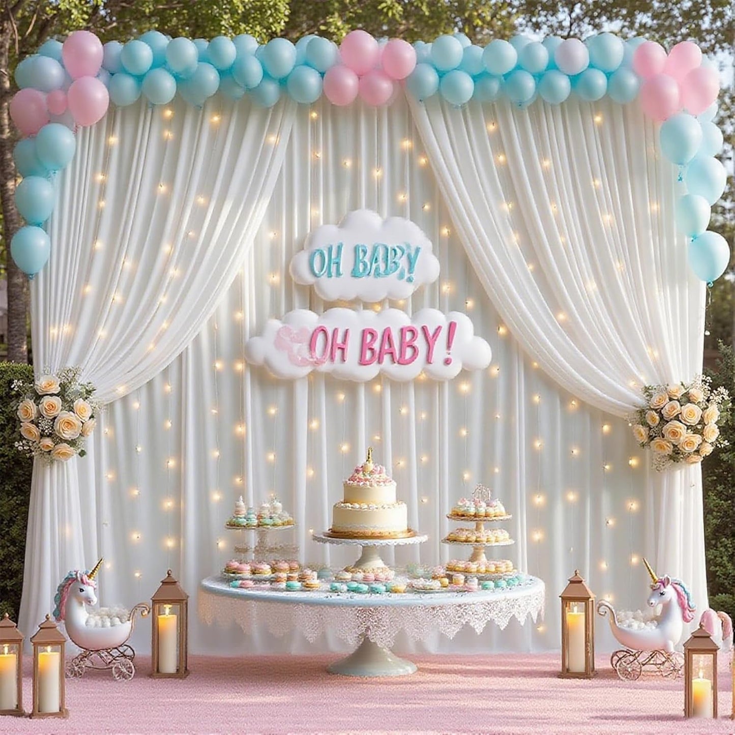 White Backdrop Curtains with Lights for Parties,10x10FT Wrinkle Free White Drapes Wedding Photo Backdrop Curtains for Baby Shower Birthday Ceremony Reception Home Party Decorations-5ft x 10ft,2 Panels