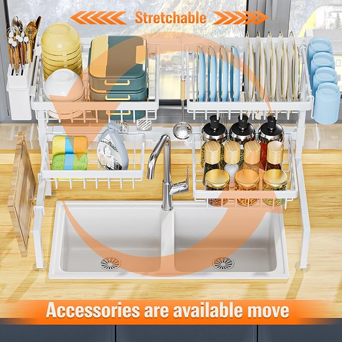 YKLSLH Over Sink Dish Drying Rack, Expandable Large Drying Rack, Suitable - Image 5