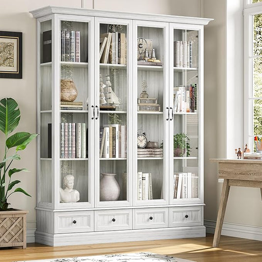 78" Large Storage Cabinet with Glass Doors, China Hutch, Farmhouse Kitchen by ukaocai