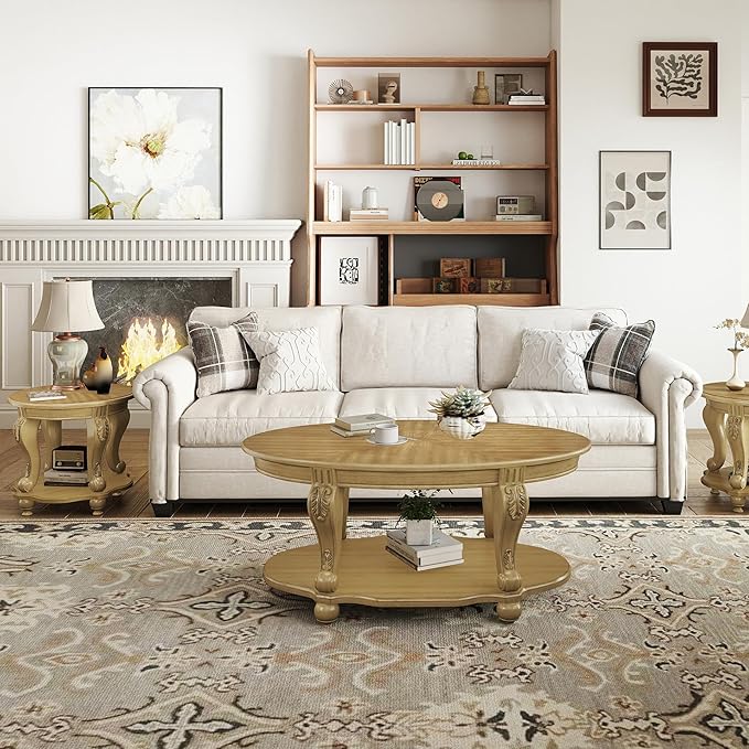 LKTART 3-Piece Coffee Table Set, Coffee Table and Round End Tables Set of 2 - Image 8