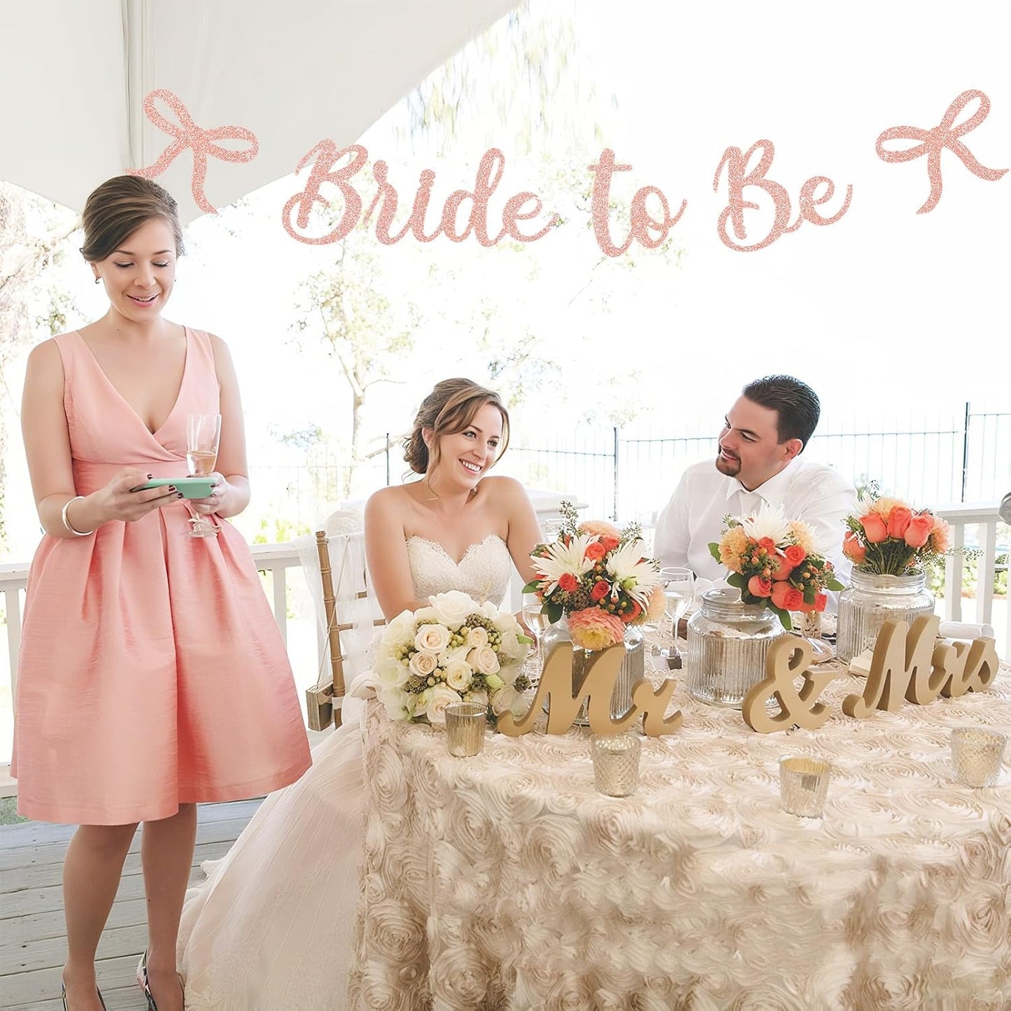 Bride to Be Banner, Rose Gold Bride to Be with Bow Glitter Bachelorette Bridal Party Banner BRIDE TO BE Sign for Rose Gold Bachelorette Bridal Shower Wedding Engagement Hen Party Decorations