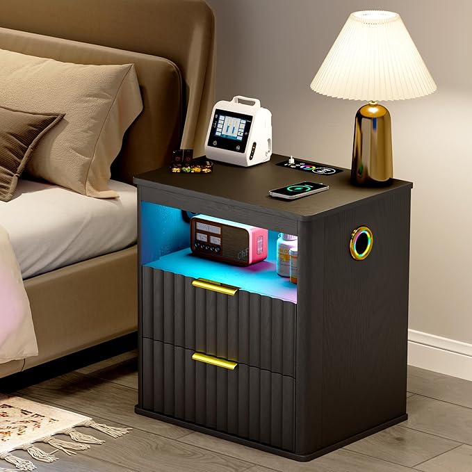 WOOVIVS Modern NightStand with Smart Human Sensor Lights, Bedside Table - Image 5