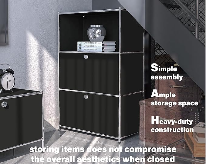 Metal Shelf with 2 Flap Doors, Large Capacity Cabinet, DIY Modern Home - Image 4