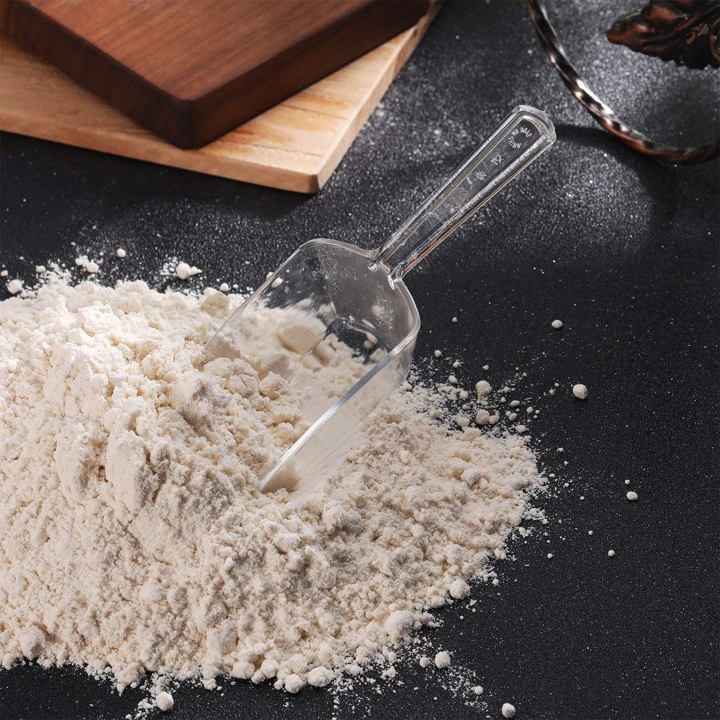 Hestya 8 Pcs Christmas Multi Purpose Clear Plastic Scoops for Candy Buffet Acrylic Kitchen Ice Food Popcorn Scoops for Protein Powders, Ice Cream, Coffee, Tea Jar (6.7 Inch)