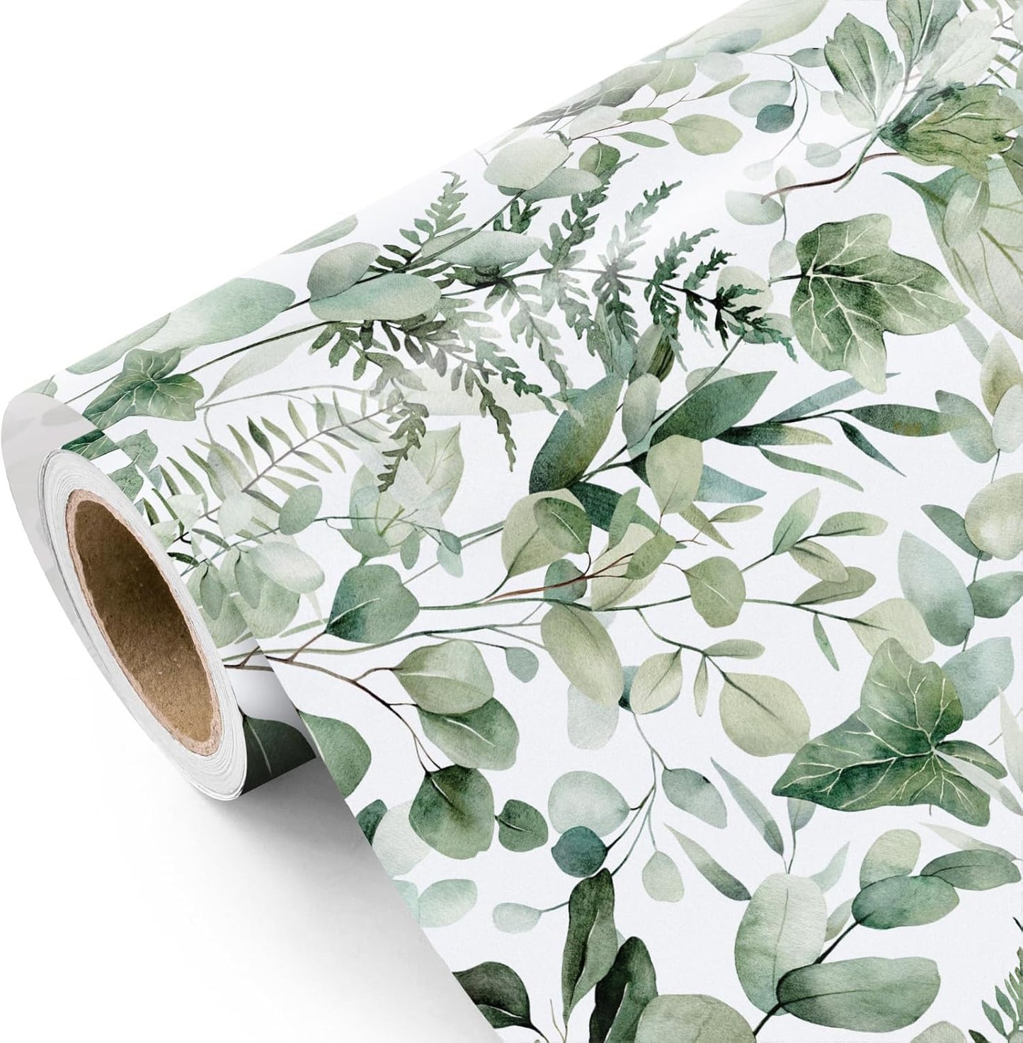 WRAPAHOLIC Eucalyptus Leaves Wrapping Paper Roll - Mini Roll - 17 Inch x 33 Feet - Greenery Wrapping Paper Perfect for Birthday, Wedding, Bridal Shower
