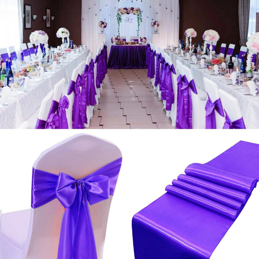 100 PCS Satin Chair Sashes Decorative Bow Satin Chair Sashes Ties Back Ribbon Bows Chairs Cover Band for Wedding Birthday Party Ceremony Reception Events Banquet Home Kitchen Decor(7 x108inch,Purple)