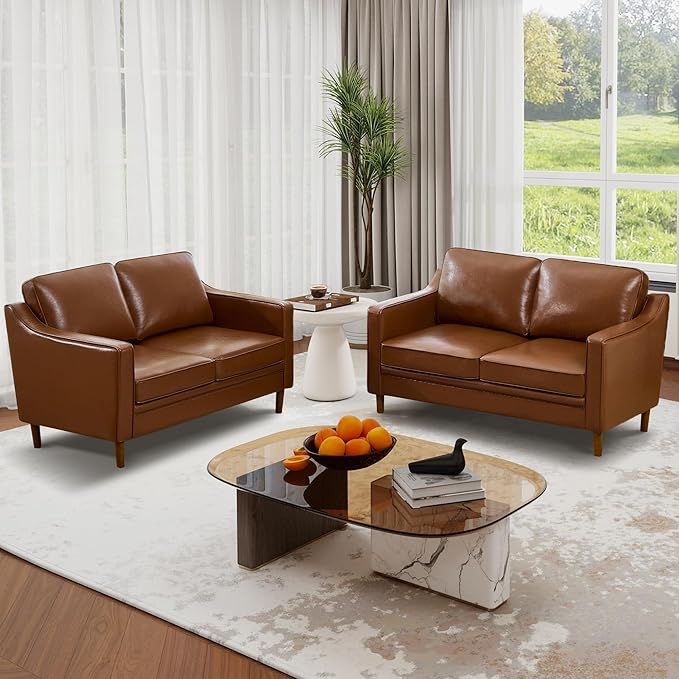 Kingfun 56" Faux Leather Sofa, Loveseat Couch, Mid Century Modern Love Seat - Image 4