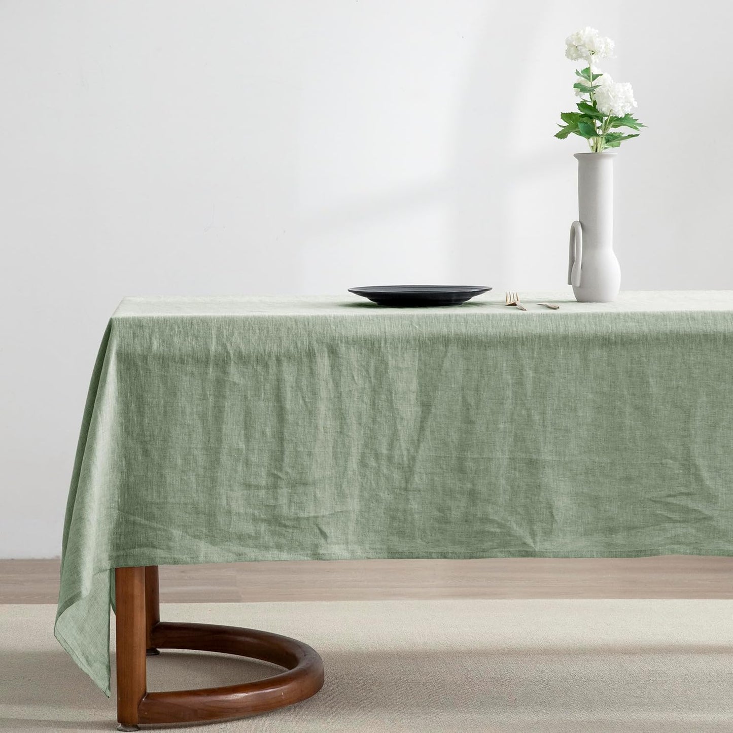 EVERLY 100% Pure Linen Rectangle Tablecloths 60x108Inches for Dining,Buffet Parties,Picnic,Events,Weddings and Restaurants,Decorative Halloween,Thanksgiving Machine Washable Tablecloths-SaGa Green