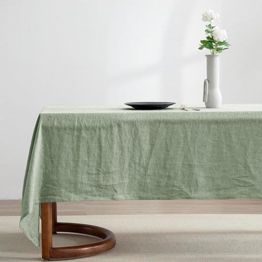 EVERLY 100% Pure Linen Rectangle Tablecloths 60x108Inches for Dining,Buffet Parties,Picnic,Events,Weddings and Restaurants,Decorative Halloween,Thanksgiving Machine Washable Tablecloths-SaGa Green