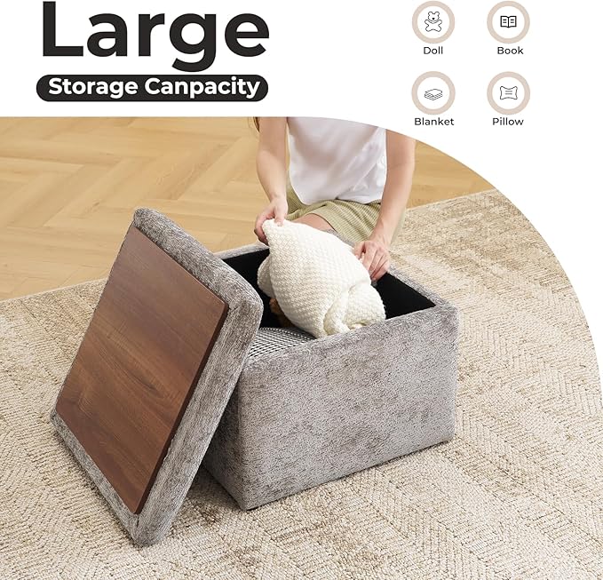Modern Cube Storage Ottoman, Chenille Ottoman Foot Stools, Ottoman Footstool - Image 5