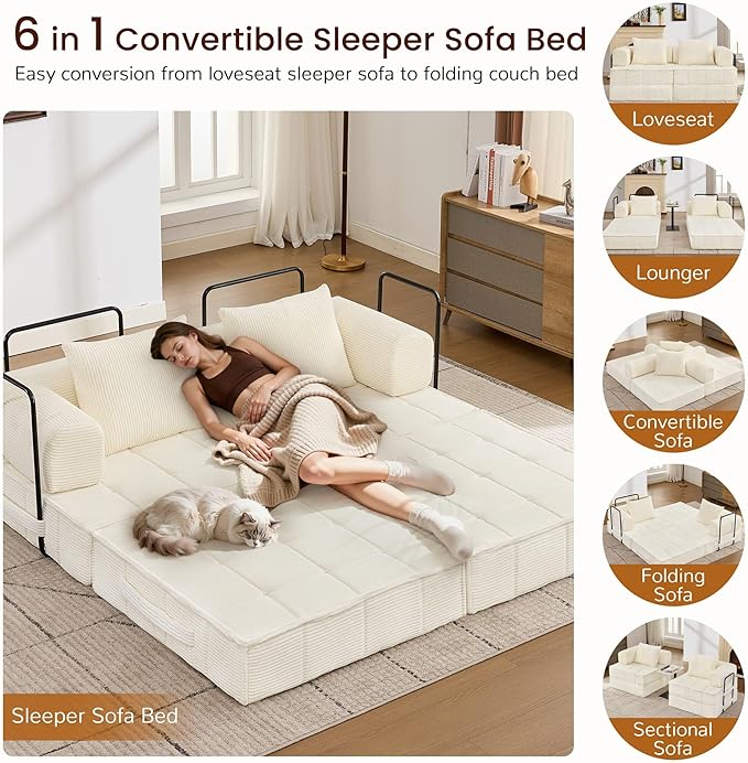 Korser Folding Convertible Sofa Bed, Corduroy Upholstered Boneless Couch - Image 3