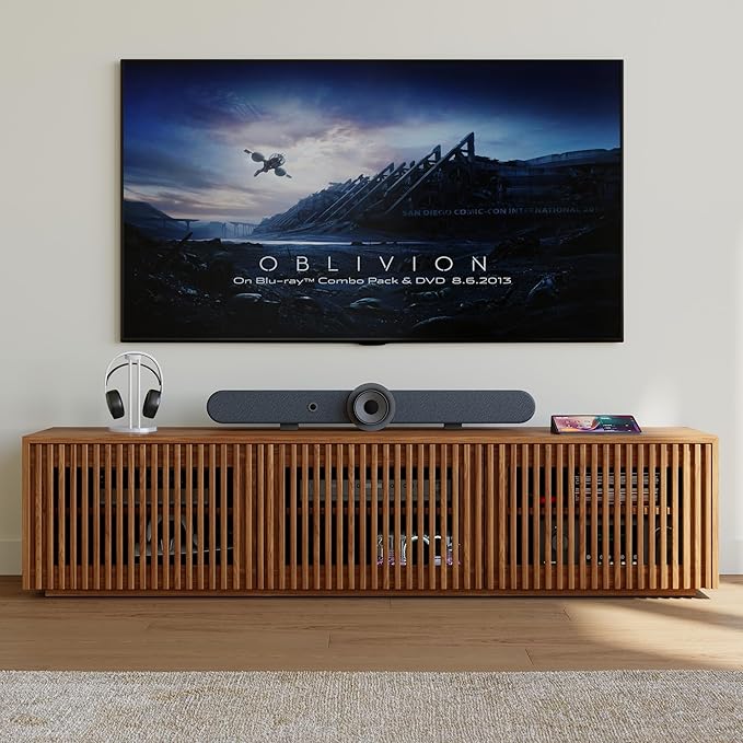 POVISON Full Assembled Mid Century Modern TV Stand, Wood Slatted Media Console - Image 8