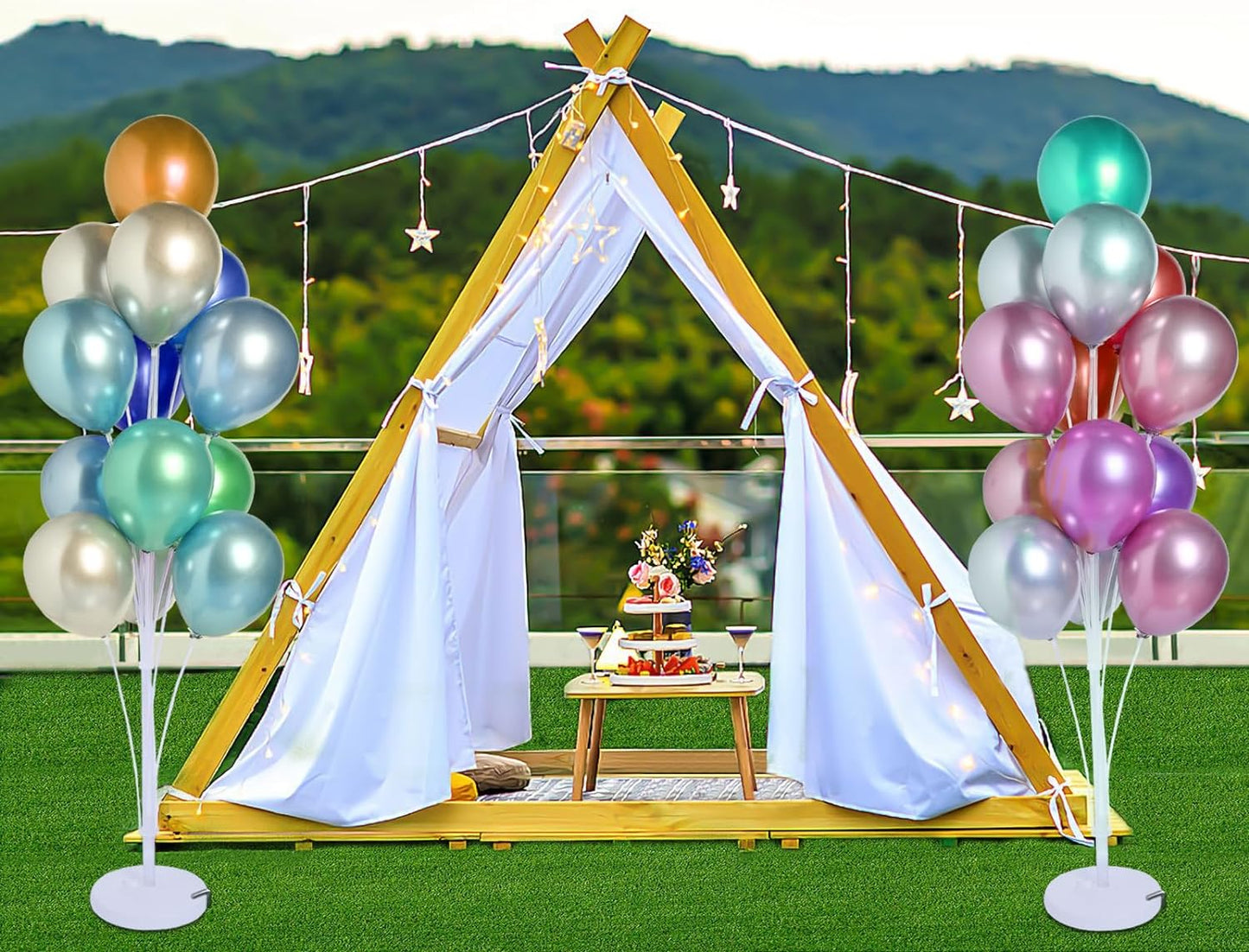 2 Sets of Balloon Stand Kit - 62in Balloon Stands with Base, Balloon Sticks, Decorations for Party Birthday Wedding Baby Shower Gender Reveal Graduation