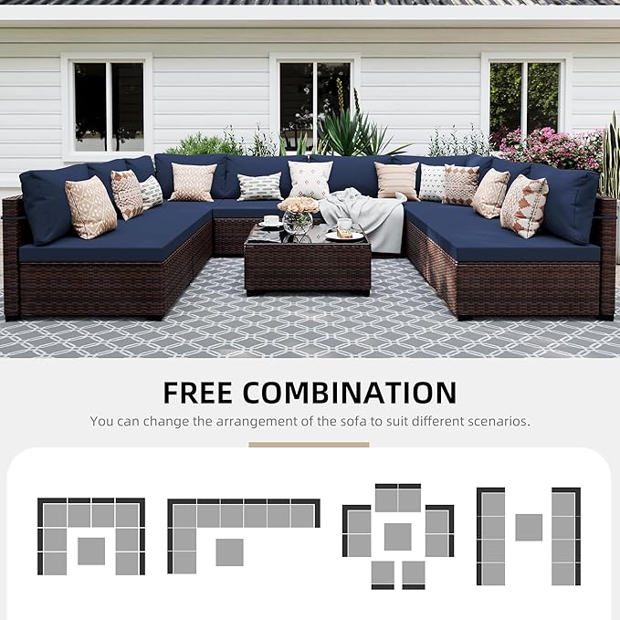 UPHA 9 Pieces Patio Furniture Sets, Wicker Outdoor Sectional Sofa Couch - Image 4