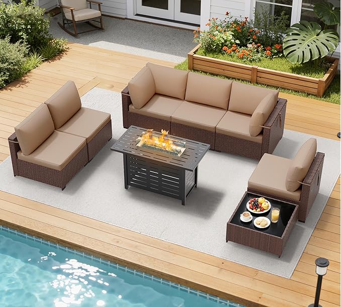 LOUVIXA 8 Piece Outdoor Patio Furniture Set, Outdoor Sectional Sofa by LOUVIXA