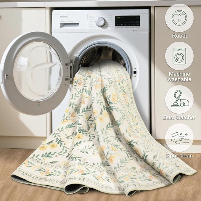 Area Rug Living Room Rugs: Floral 5x7 Washable Rug Vintage Soft Boho Non-Slip - Image 6