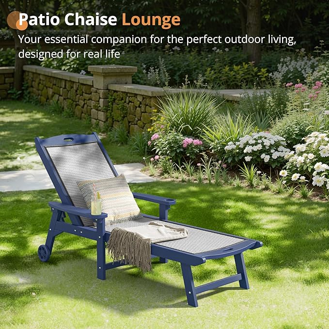 LUE BONA Chaise Lounge Chair Outdoor Set of 4, HDPS and HDPE Wicker Material - Image 5