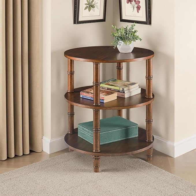 3-Tier Solid Wood Round End Table, Sofa Side Table by Ripros