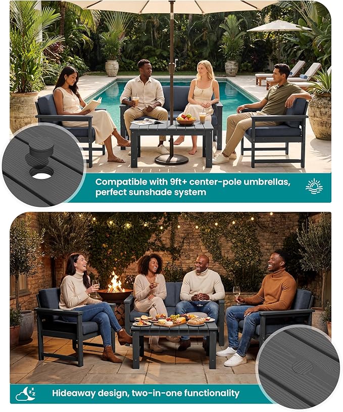 SERWALL 4 Pieces HDPE Outdoor Sofa Set - Image 3