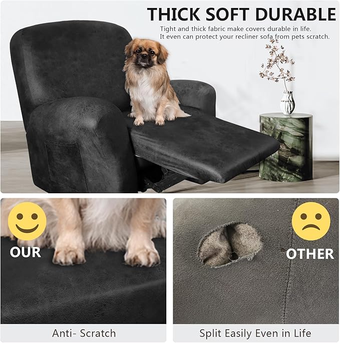 ANARACHON Leather Like Recliner Chair Covers Heavy Duty, 4 Pieces Recliner Cover - Image 2