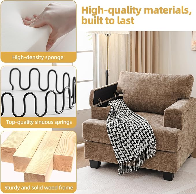 Oversized Accent Chair with Armrest Organizer, Living Room Chairs with 7.8'' - Image 7