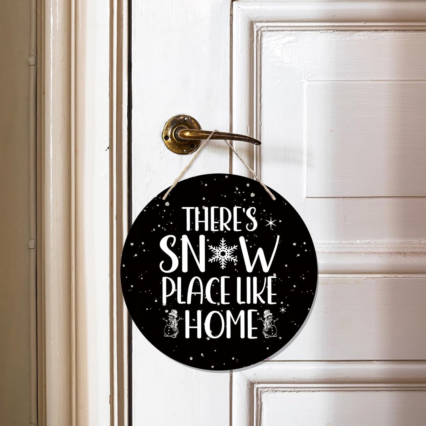 CGBHW Winter Wooden Sign, Snowy Holiday Hanging Sign Wall Decor for Room Home, Rustic Black Winter Snowflakes Christmas Door Decor 12 x 6 Inch