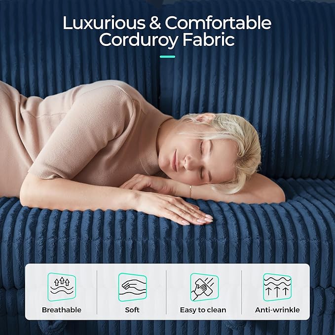 LINSY HOME Sectional Sofa with Pull Out Bed, 6 Seats Corduroy Reversible - Image 5