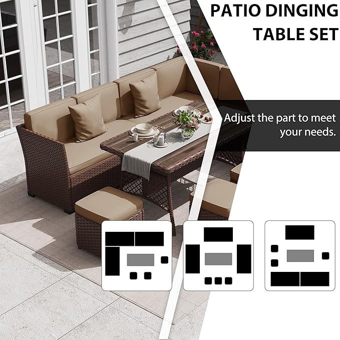 KIGOTY 7 Piece Patio Furniture Set, Outdoor PE Wicker Rattan Outdoor Dining Set - Image 5