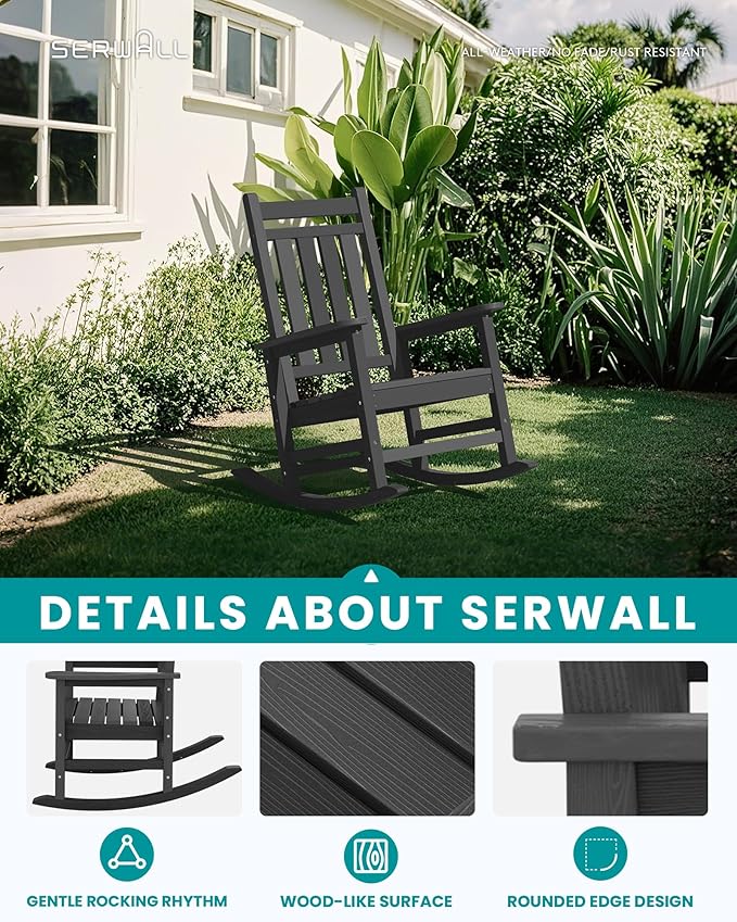 SERWALL Outdoor Rocking Chair Set of 2, HDPE Rocking Chair - Image 5