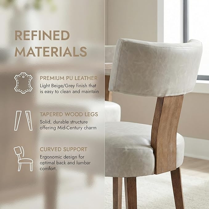 HNY Mid Century Modern Dining Chairs Set of 2, Farmhouse PU Leather Upholstered - Image 5