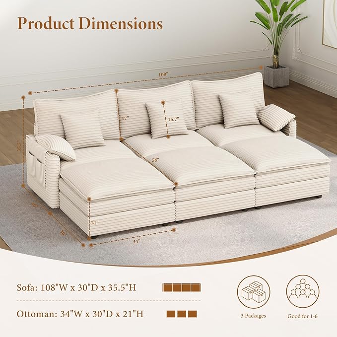Vesgantti 108" Cloud Couch for Living Room, t6 Seats Deep Seat Sectional - Image 2