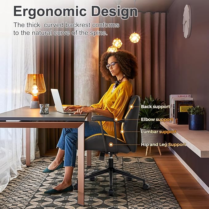 IWMH Leather Office Chair with Removable Armrests，Mid-Back Ergonomic Desk Chair - Image 7