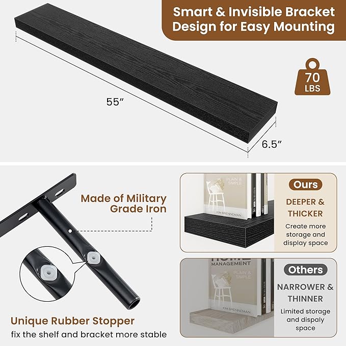 fuqing Floating Shelves for Wall, Wall Mounted Wood Floating Shelf - Image 3