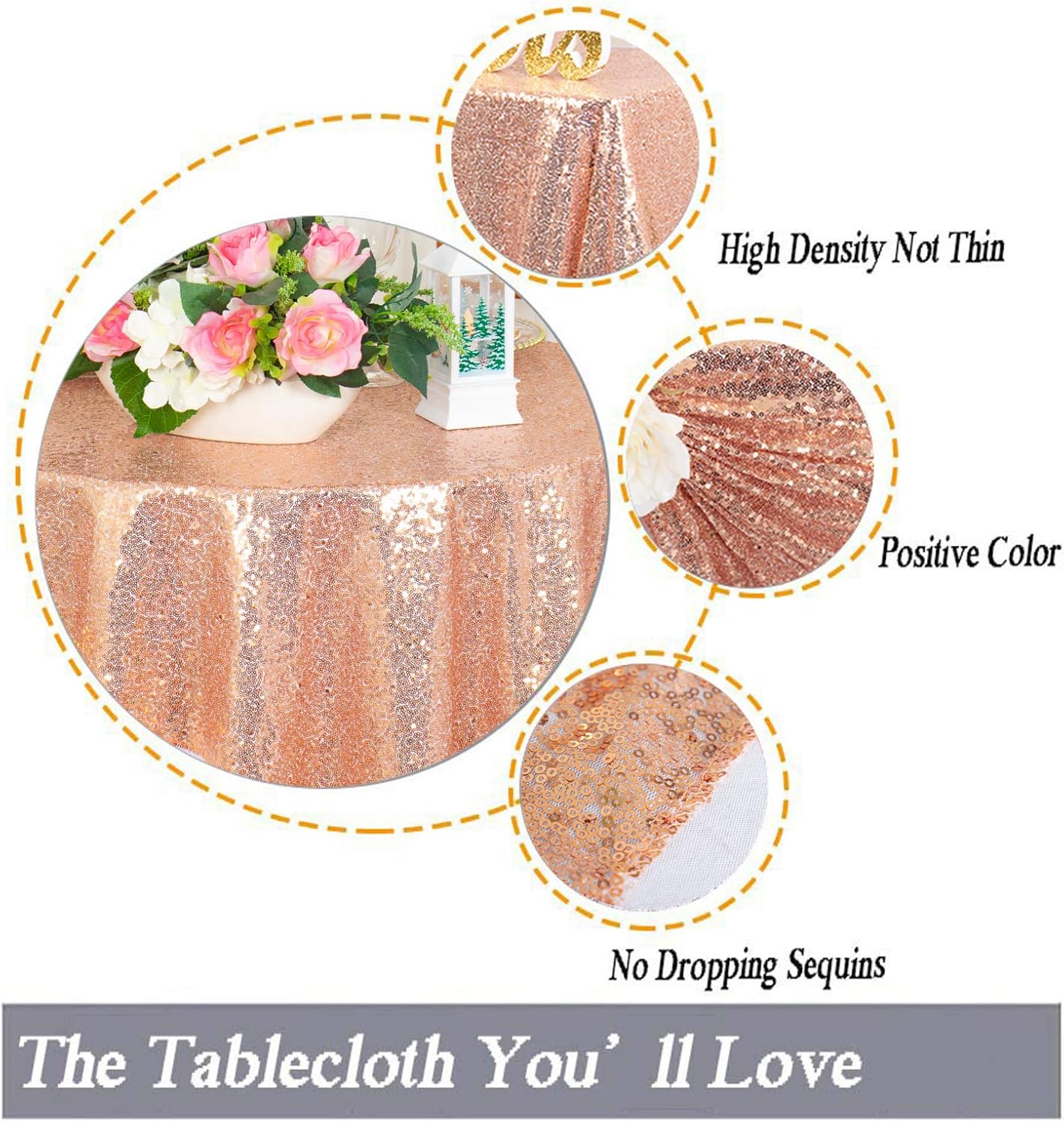 ShinyBeauty Rose Gold Tablecloths 36X36 Inch, 2 Pieces Sequin Table Cloth for Party Sparkle Table Cloth Square Rose Gold Shimmer Table Overlay Small Tablecloth Linen for Wedding, Birthday Tables
