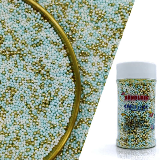 Edible Blue & White & Super Gold Pearl Sugar Sprinkles Candy 2mm Mini Pearls Cake Decorations Cupcake Toppers Cookie Decorating Perfect for Wedding Party Valentine Halloween Christmas Supplies 3OZ