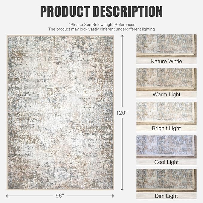 8x10 Area Rug Living Room Rug: Washable Modern Abstract Soft Thin Rug Indoor - Image 2