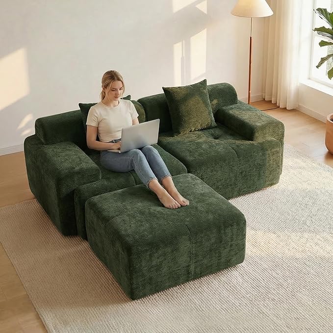 83.5" Boneless Loveseat with Ottoman, Cloud Comfy Couches by Mifnas