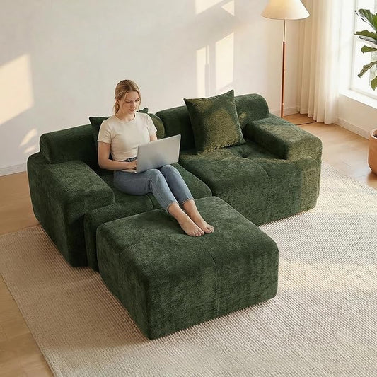 83.5" Boneless Loveseat with Ottoman, Cloud Comfy Couches by Mifnas