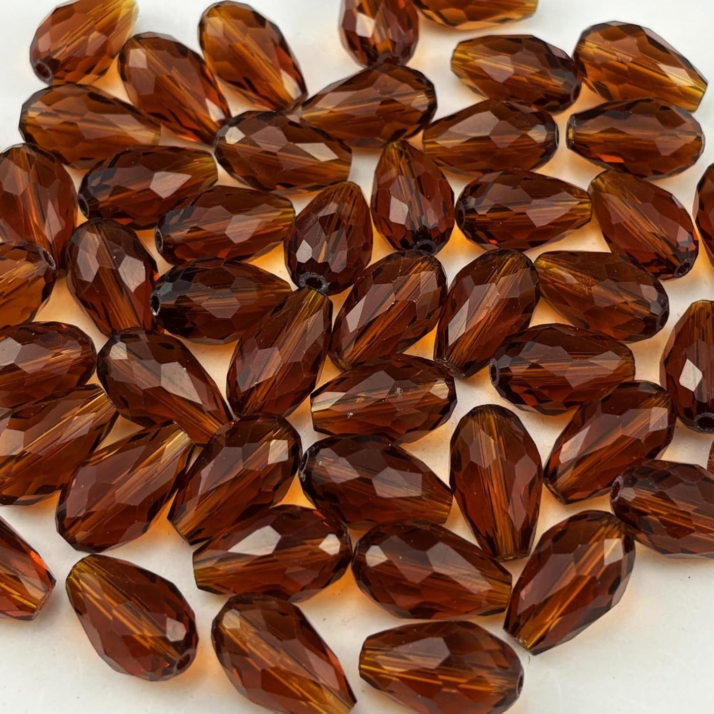 200pcs 3x5mm Teardrop Crystal Glass Beads for Jewelry Making, Faceted Vertical Hole Teardrop Glass Spacer Beads for Wind Chimes Bracelet Earring Necklace DIY Craft(Dark Amber)