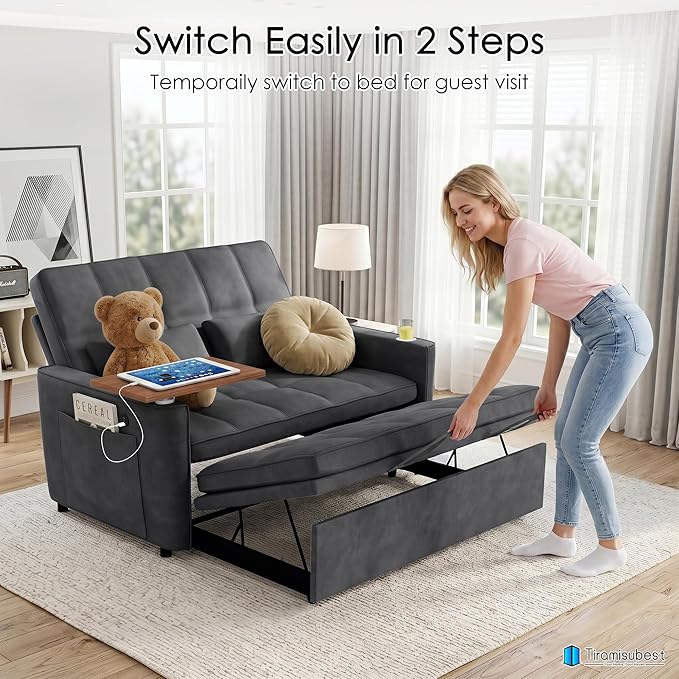 54'' Sleeper Sofa Bed, Convertible Pull Out Couch Futon - Image 8