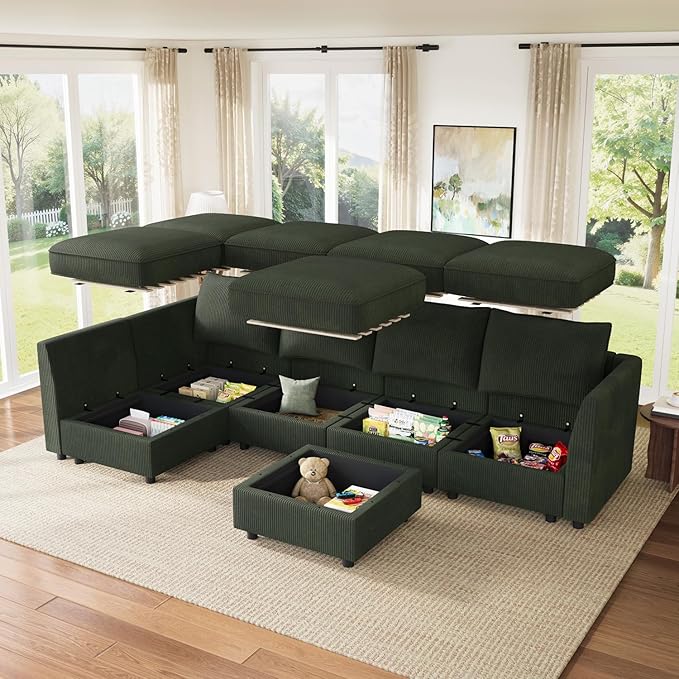 HONBAY Modular Sectional Sleeper Sofa Green Couch L Shaped Sectional Sofa - Image 4