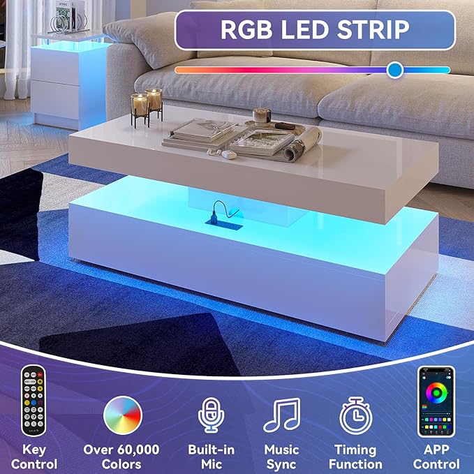 3-Piece Modern Living Room Table Set, Includes LED Coffee Table and End Tables - Image 6