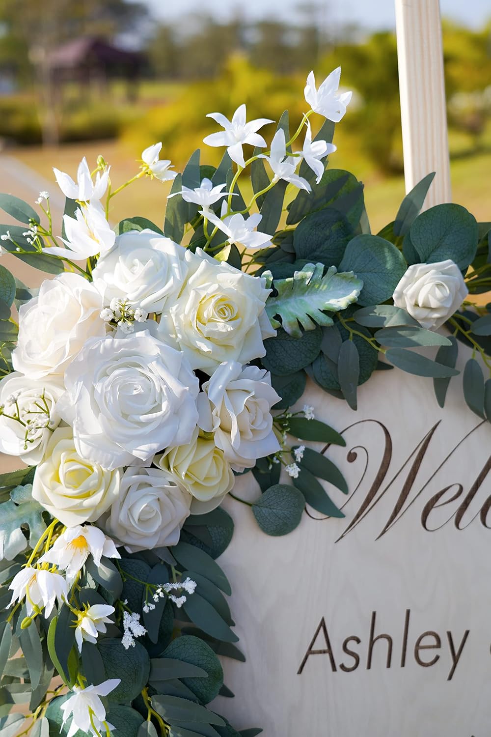 ponatia Wedding Arch Flowers (Pack of 2), Artificial White Wedding Flowers for Wedding Welcome Signs Decorations and Arch Flowers for Wedding Ceremony Reception (White & Ivory)