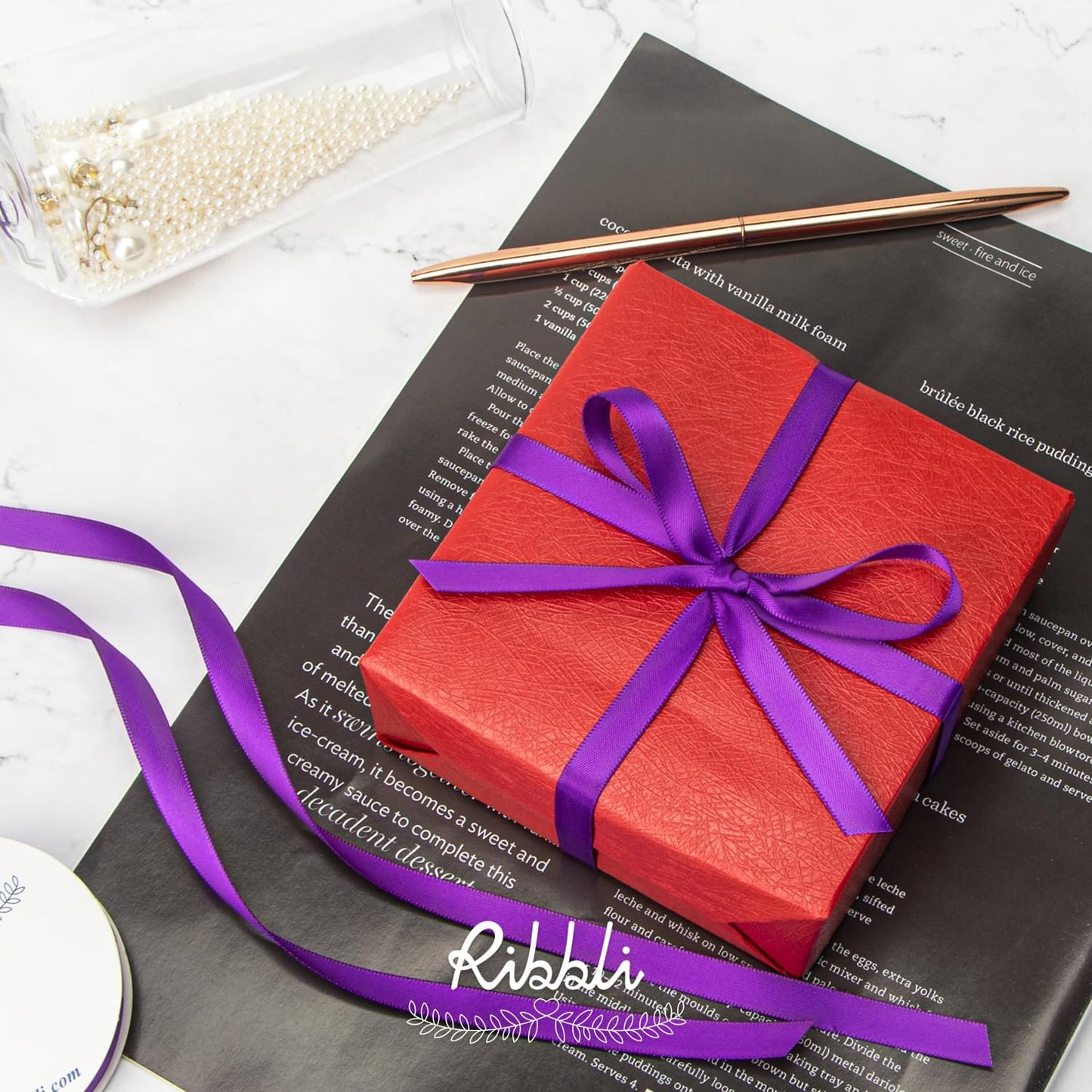 Ribbli Double Faced Purple Satin Ribbon,3/8” x Continuous 25 Yards,Use for Bows Bouquet,Gift Wrapping,Floral Arrangement