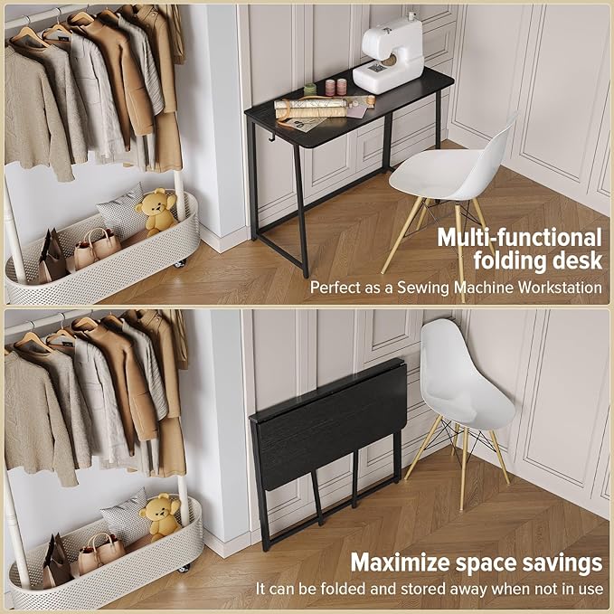 WOHOMO Folding Desk, 39.4" Narrow Writing Foldable Desk, Space-Saving Laptop - Image 5