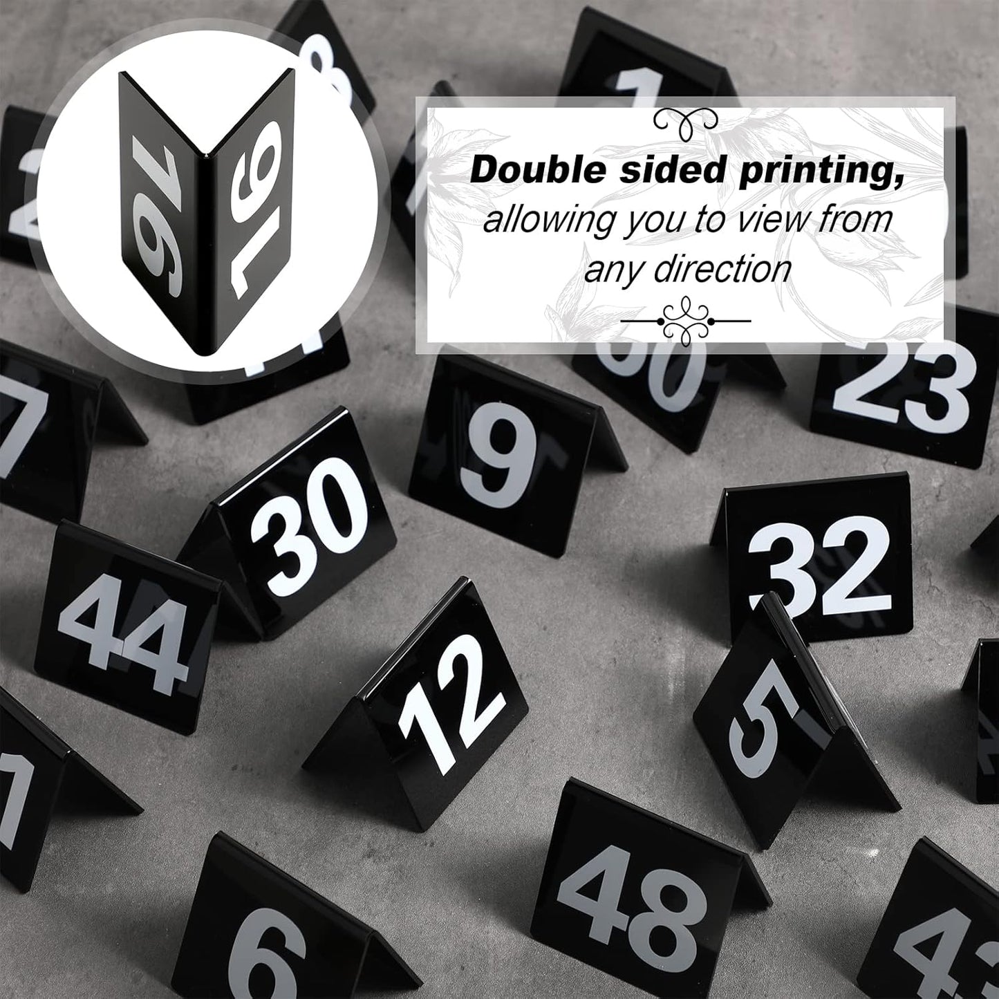 Tuanse Table Numbers 1-50 Acrylic Double Side Numbered Table Tents Restaurant Wedding Number Cards Signs for Banquets Party Wedding Reception(Black)